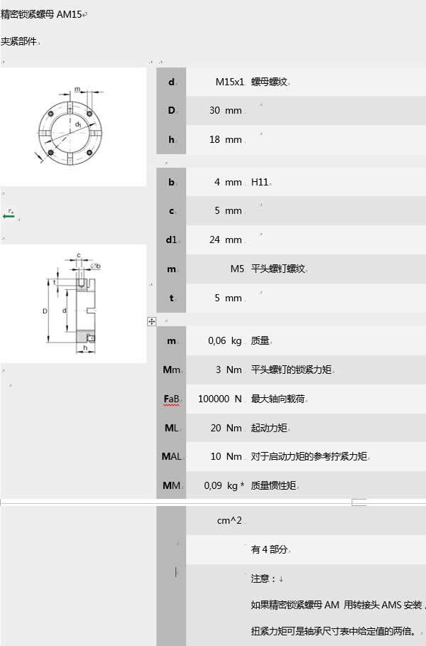 精密锁紧螺母AM15参数表